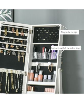 Full Body Mirro Jewelry Cabinet w/ LED Lights & 5-Tier Storage Shelves