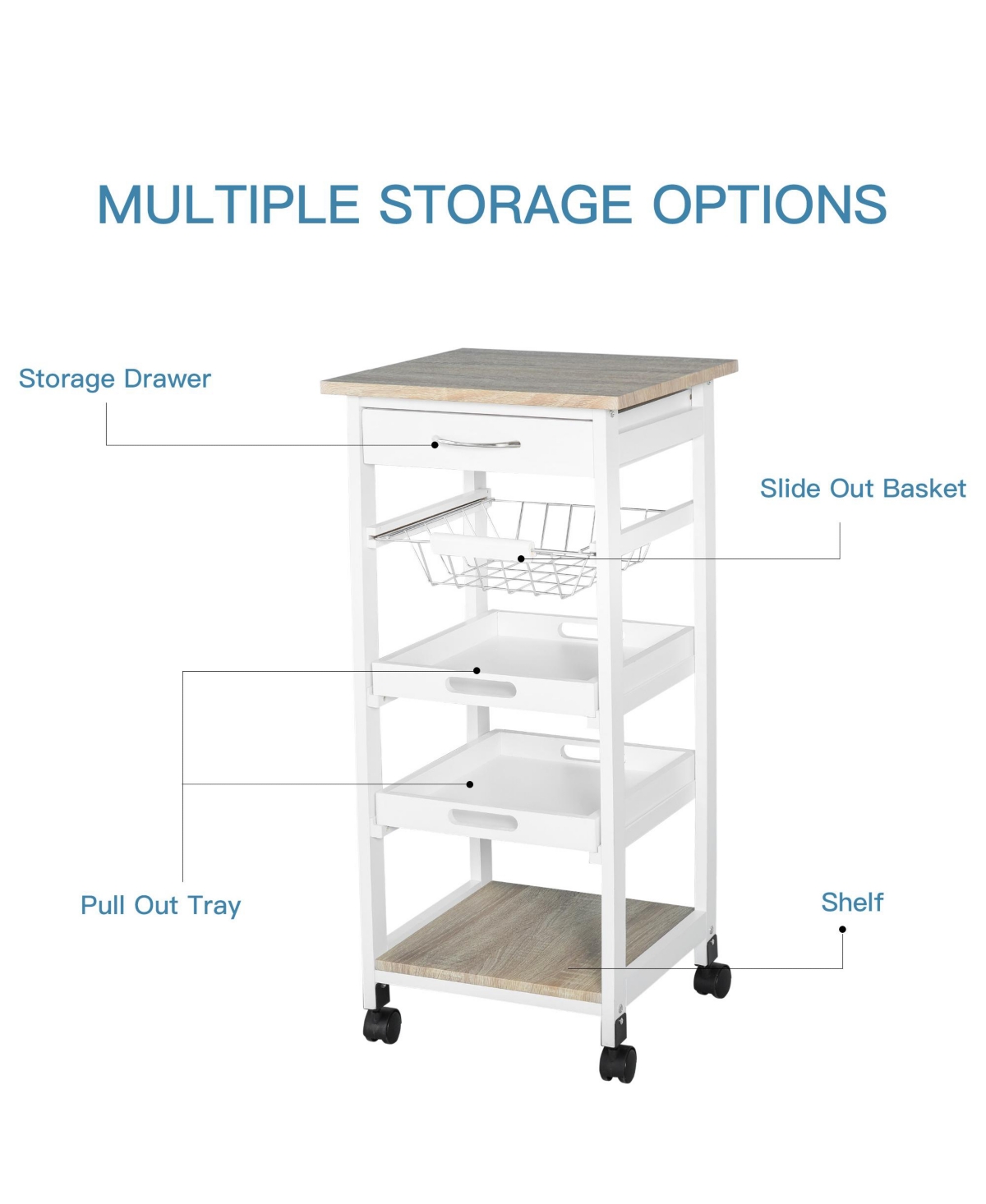 HomCom Mobile Rolling Kitchen Island Trolley Serving Cart w/ Under Drawer,