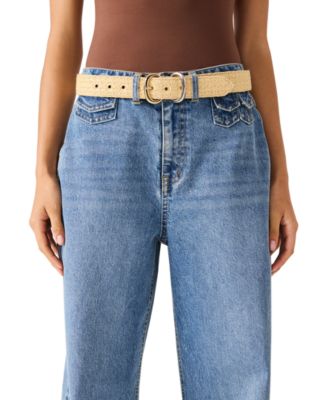 Women's Seasonal Straw Double Buckle Two-Tone Belt