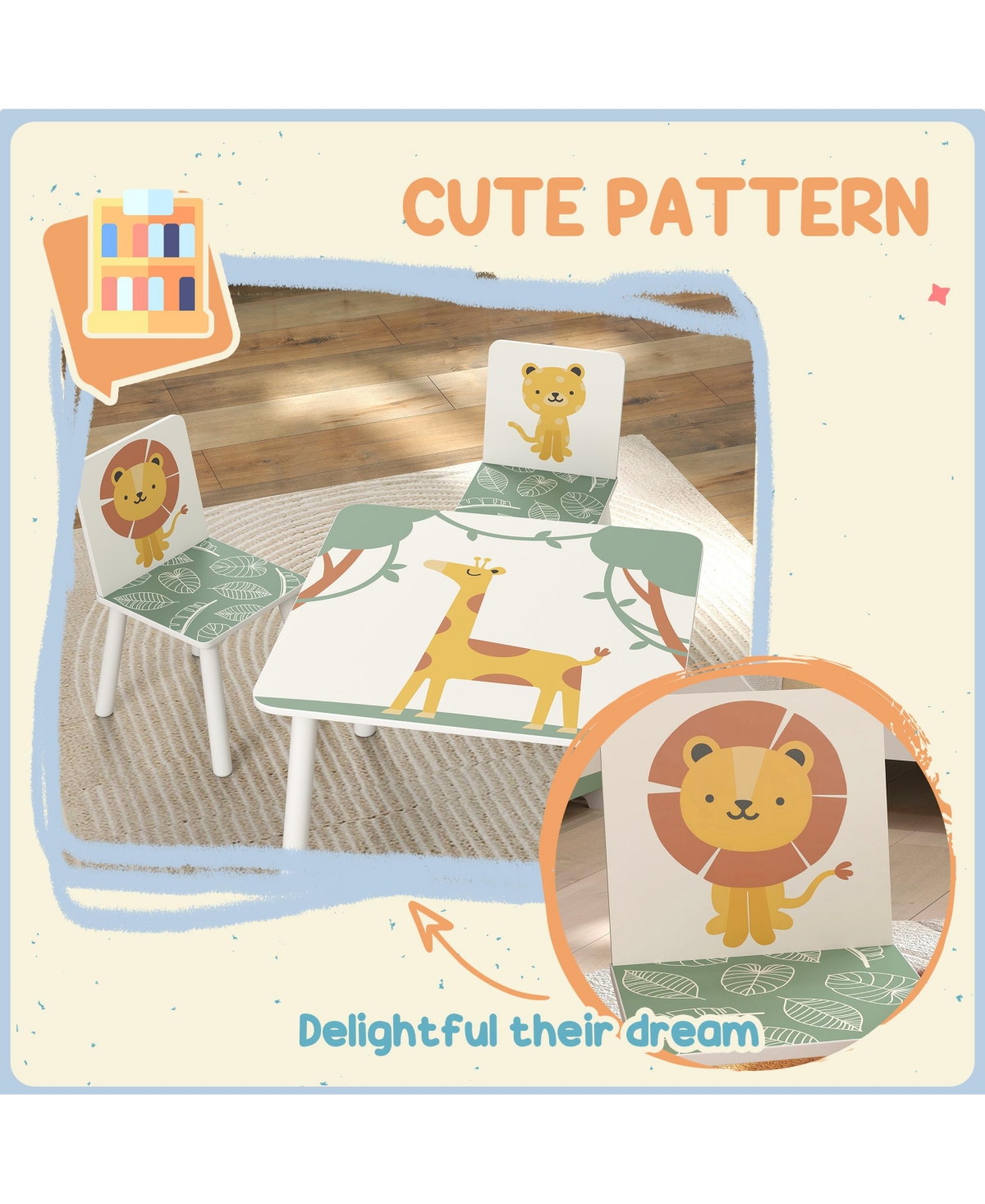 Qaba 3-Piece Toddler Table and Chair Set for Boys Girls Aged 3-8,