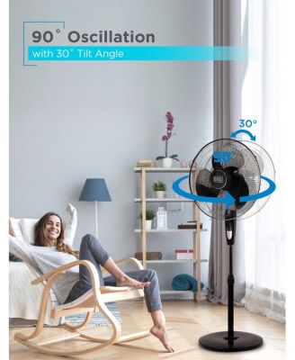 BLACK+DECKER 16" Stand Fan with Pedestal Base, Height Adjustable, with Remote and Touch Control Panel, Black