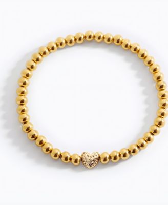 Pave Heart Gold Beaded Bracelet