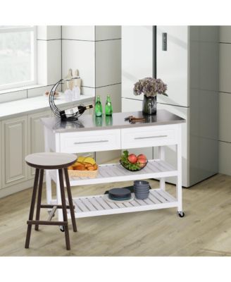 Kitchen Island with Stainless Steel Top, Shelves, Drawers