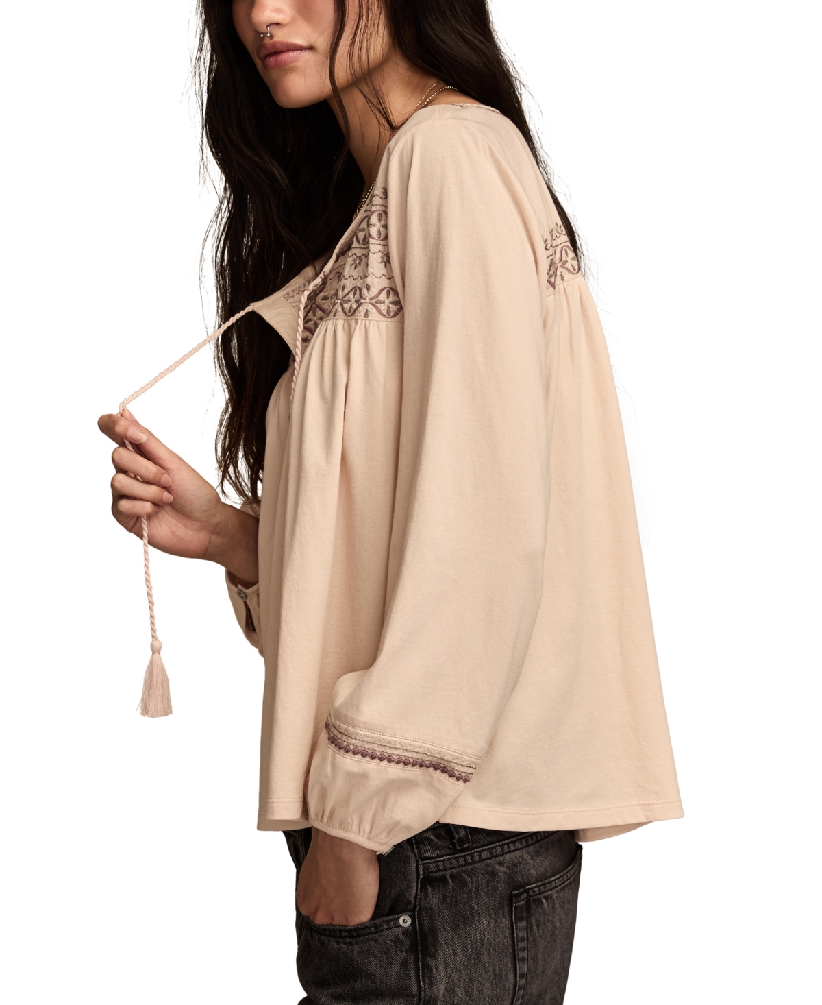 Lucky Brand Women's Long Sleeve Peasant Top