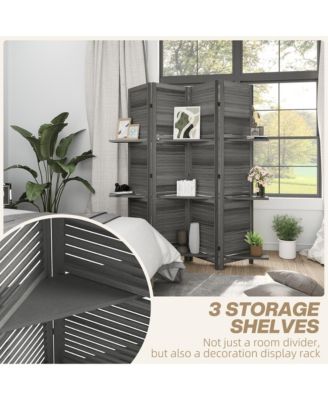 4 Panel Privacy Screen, Room Divider with 3 Shelves