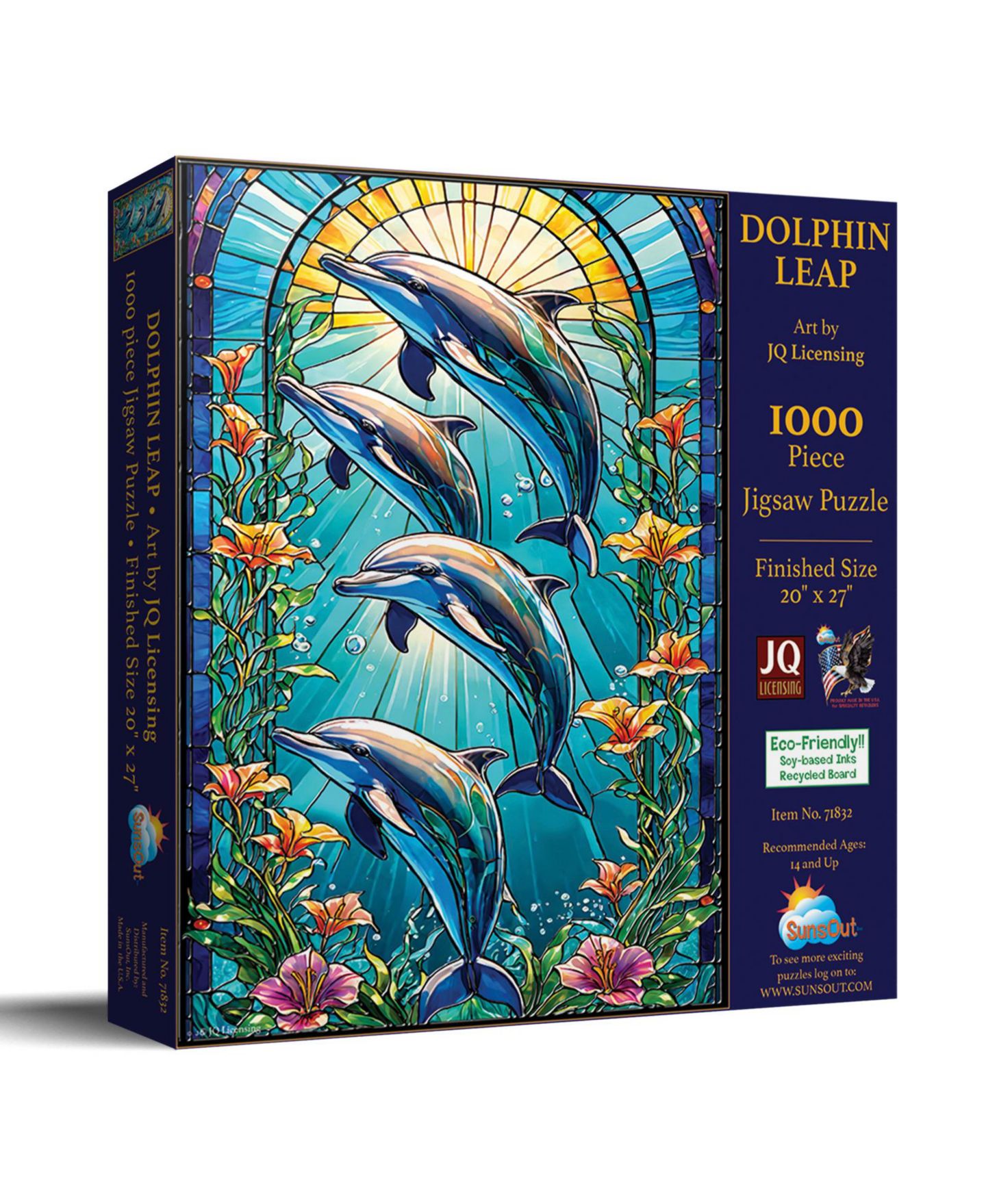 Детский пазл SunsOut Dolphin Leap Stained Glass 1000 Piece Interlocking Jigsaw Puzzle, от 15 лет — фото 1