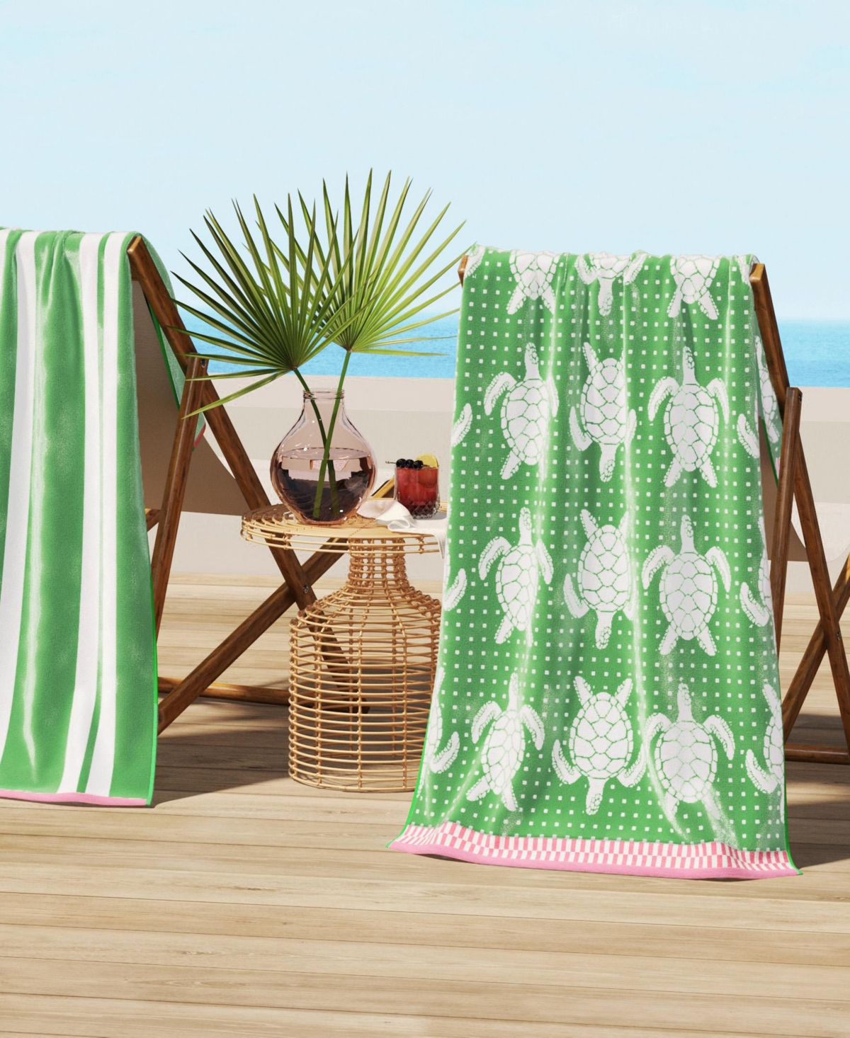 Linery & Co. 100% Cotton Jacquard 2 Pack Summer Beach Towels, 30" x 60"