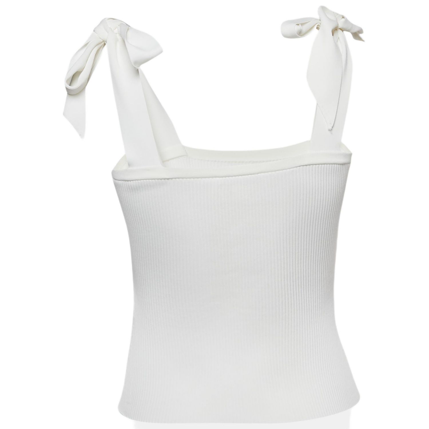 Women's White Rib Knit Sleeveless Tie-Up Top