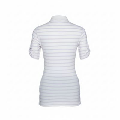 Women's Brit Off White Striped Cotton Modal Polo T-Shirt