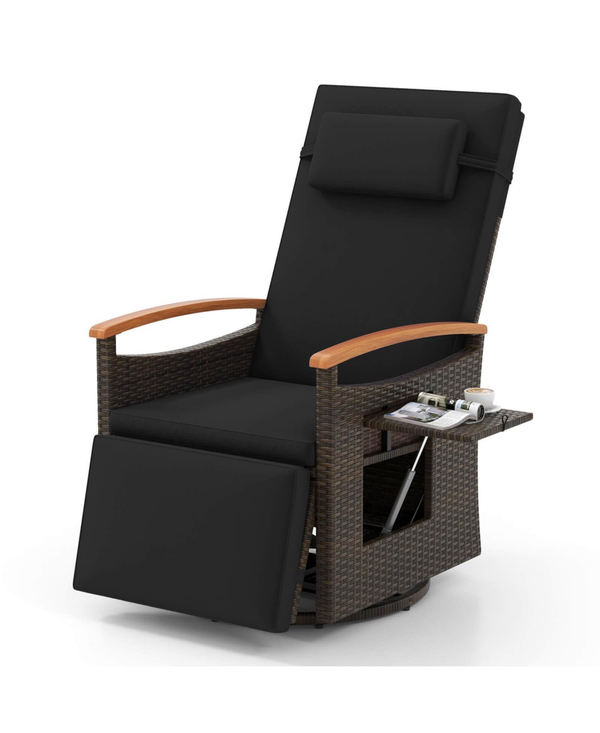 Outdoor 360° Swivel Rattan Recliner Chair Patio Wicker Chaise Lounge Chair