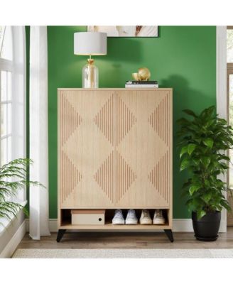 Hallway Shoe Storage Rack with Closed Doors and Top Shelf