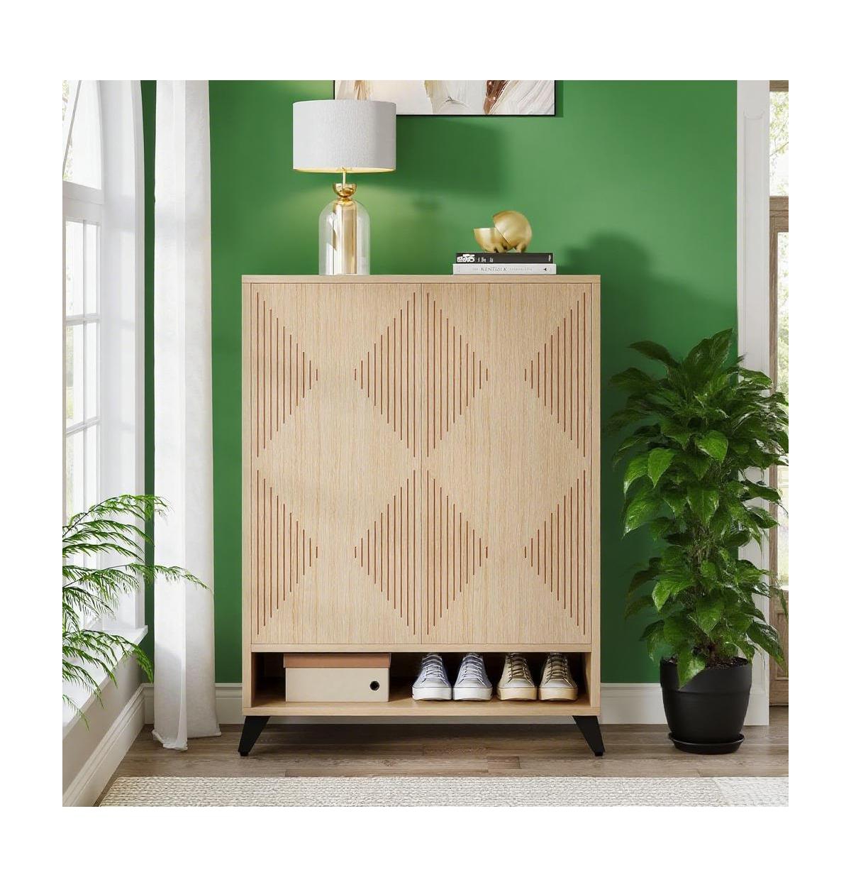 Slickblue Hallway Shoe Storage Rack with Closed Doors and Top Shelf