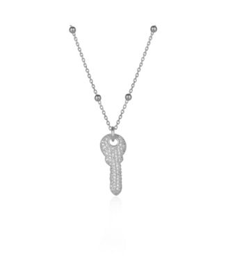 Key Pendant Necklace With Beaded Chain Sterling Silver