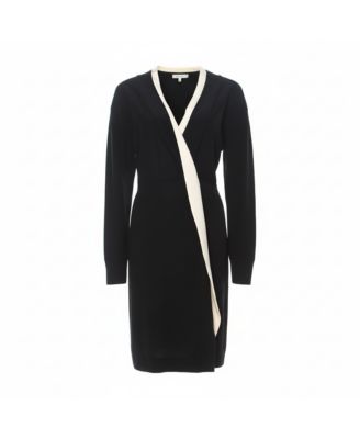 Women's Black Silk Crepe Contrast Collar Detail Short Dress