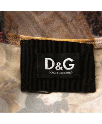 Women's Pre-Owned D&g Beige Abstract Printed Stretch Silk Long Sleeve Top