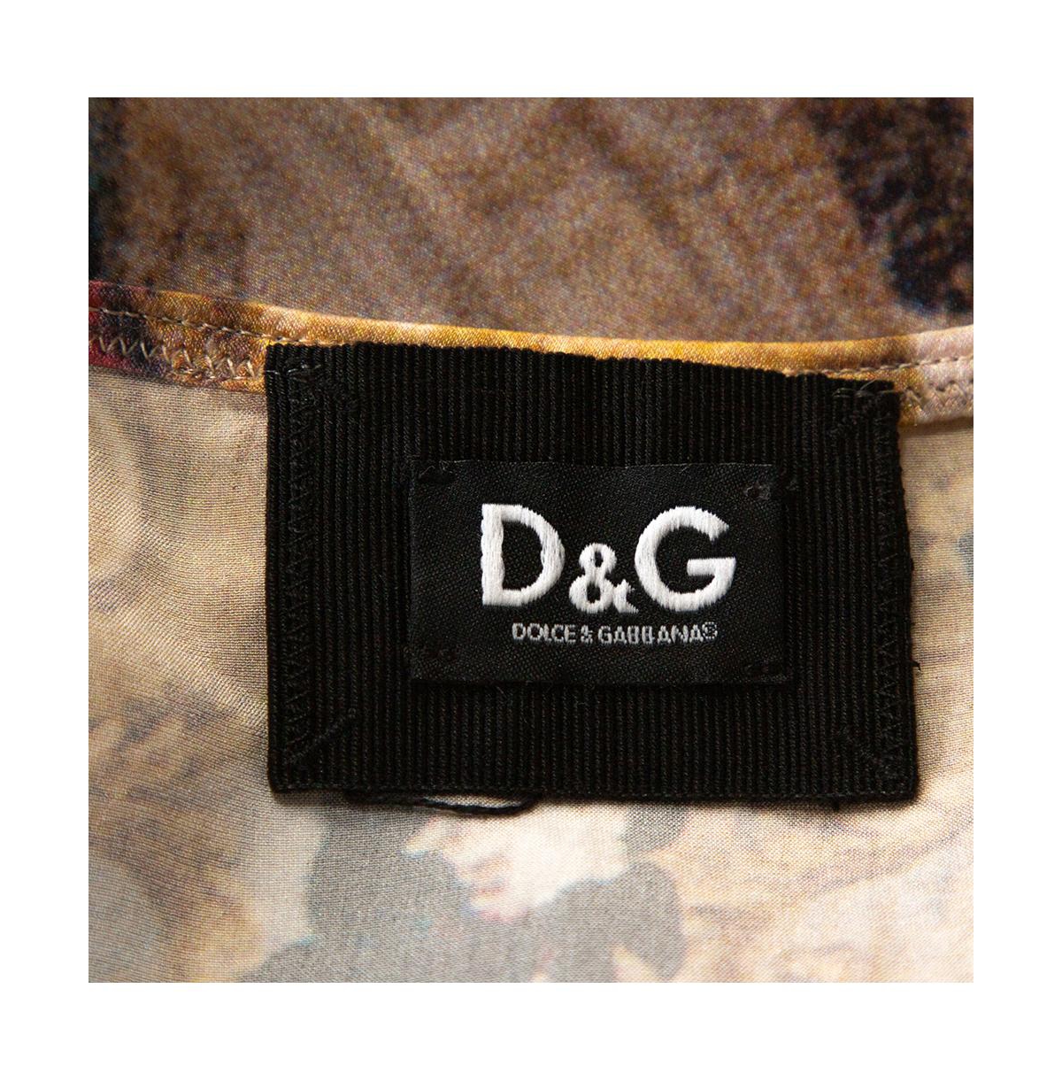 Pre-Owned Dolce & Gabbana Women's Pre-Owned D&g Beige Abstract Printed Stretch Silk Long Sleeve Top