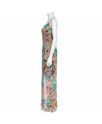 Women's Cream Floral Print Crepe Sheer Maxi Dress