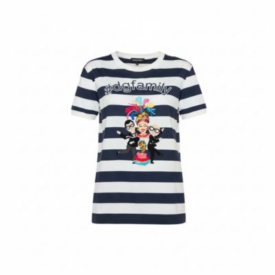 Women's Striped Cotton Patch Detail Crewneck T-Shirt