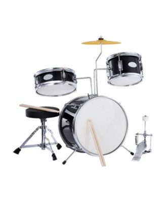 Kids Drum Set 3-Piece 14" Beginner Kit with Throne Pedal Sticks Black