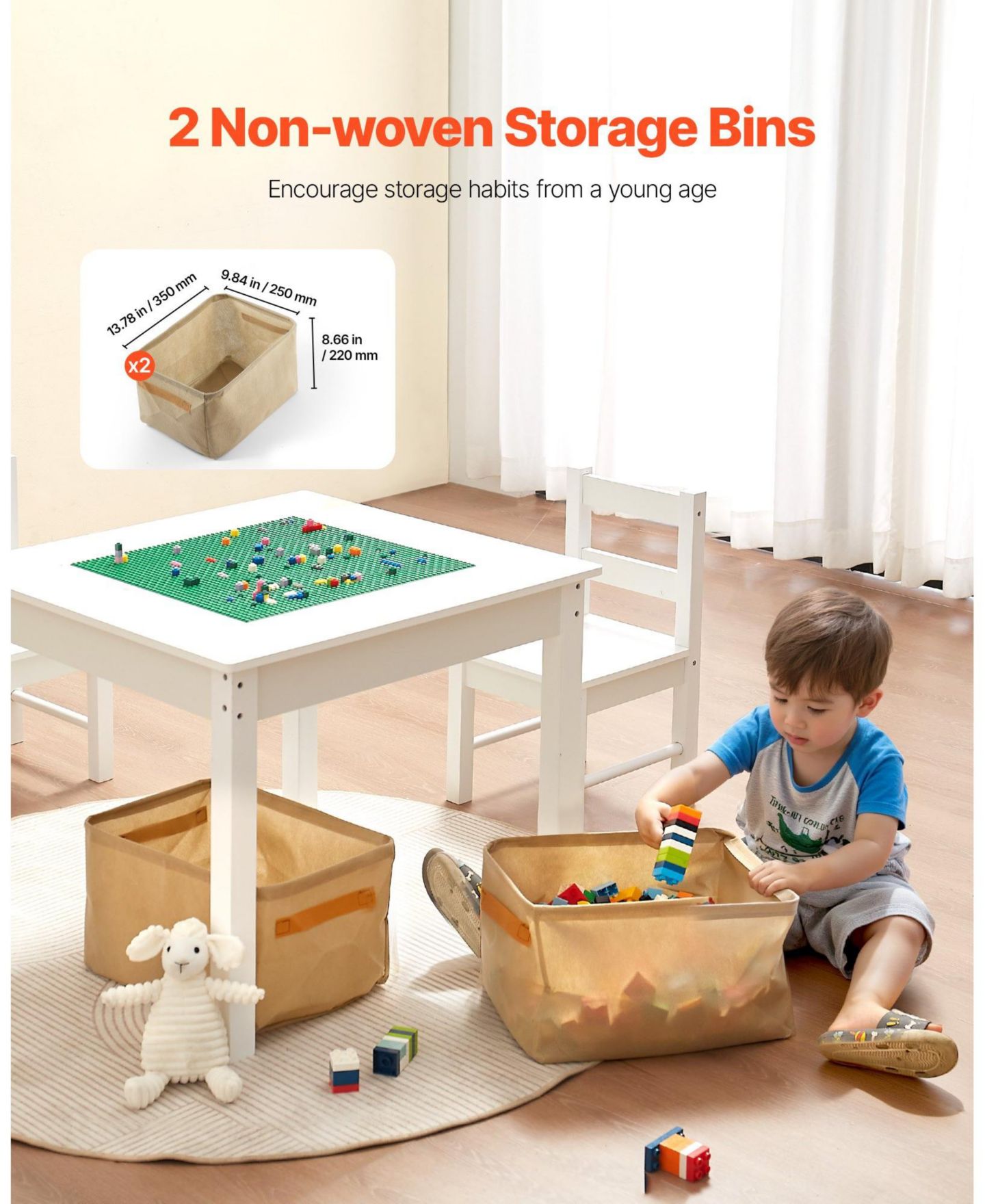 Детская игрушка HONGGE Kids Reversible Block-Compatible Activity Table With 2 Chairs, Ages 3+, цвет: Белый — фото 8