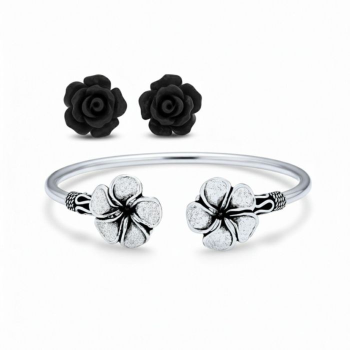 Bling Jewelry Romantic Bali-Inspired Plumeria Cuff Bracelet with Floral