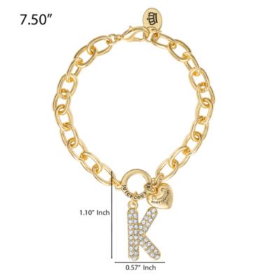 Pave Initial Charm Bracelet - 7.5'' Gold Tone Link
