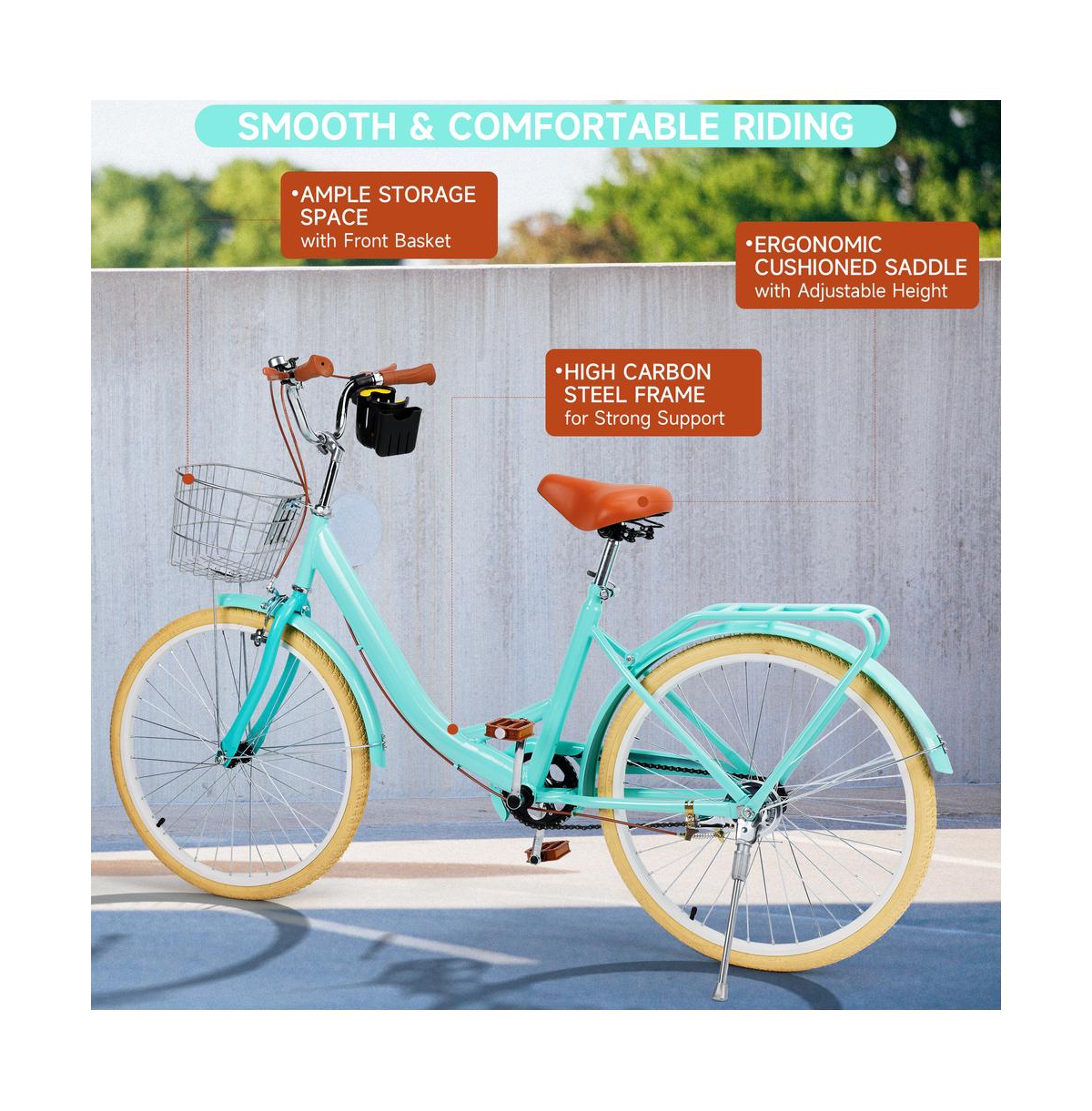 Artudatech 24-inch Cruiser Bike with Low-Step Frame, Shock-Absorbing Tires, and Dual Brakes