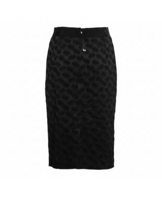 Women's Black Jacquard Draped Detail Pencil Skirt