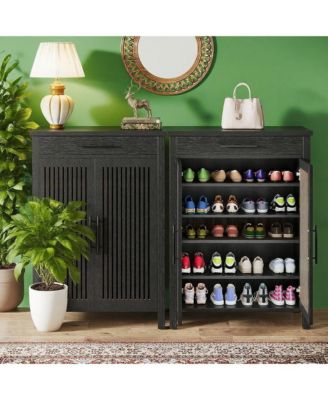 Slim Shoe Rack with Doors for Small Entryways