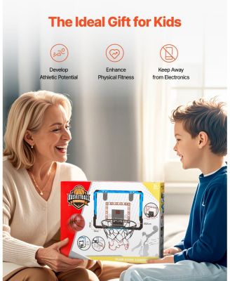 Kids Basketball Hoop, Over-the-Door Mini Basketball Goal with Electronic Scoreboard and LED Light for Ages 3+