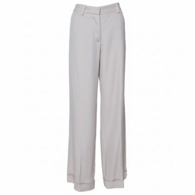 Women's Ecru Silk Blend Wide Leg Trousers