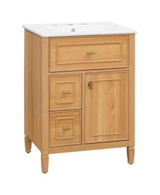 24" Bathroom Vanity with Sink, Bathroom Vanity Cabinet with One Flip Drawer and Two Drawers, Adjustable Shelf, Solid Wood and MDF