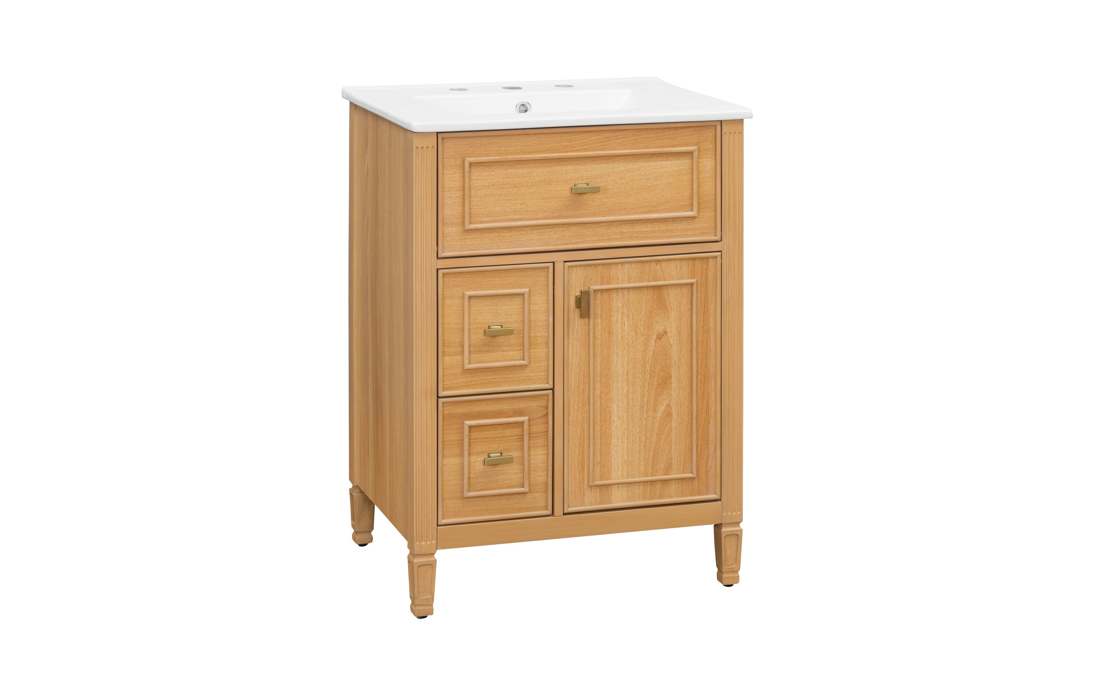 Clihome 24" Bathroom Vanity with Sink, Cabinet One Flip Drawer and Two Drawers, Adjustable Shelf, Solid Wood Mdf
