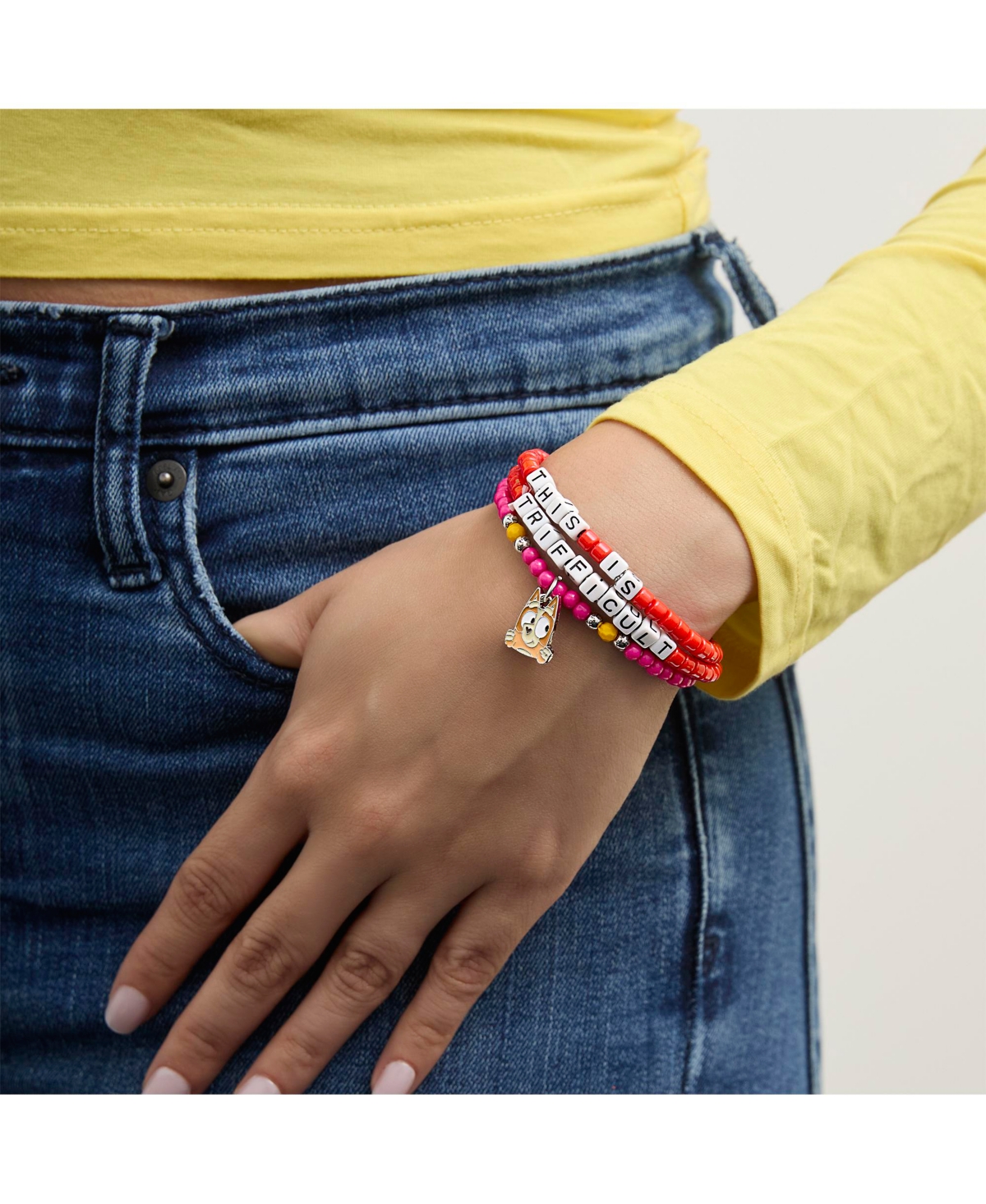 Bluey Pink & Teal Beaded Bracelet Set with Character Charms - 6 Pack