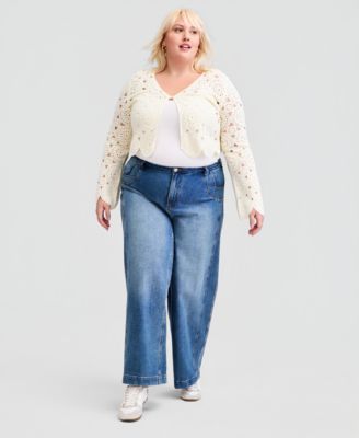 Trendy Plus Size Crochet Circle One-Button Cardigan