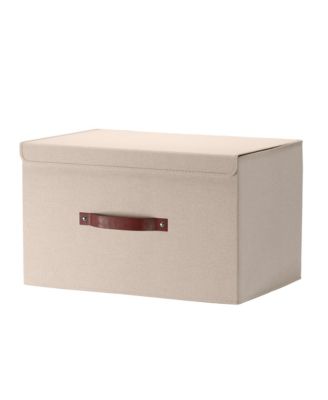 6 Pack Foldable Linen Storage Bin with Faux Leather Handles and Lid
