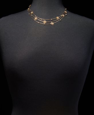 Gold-Tone Crystal Flower Layered Necklace, 16" + 3" extender