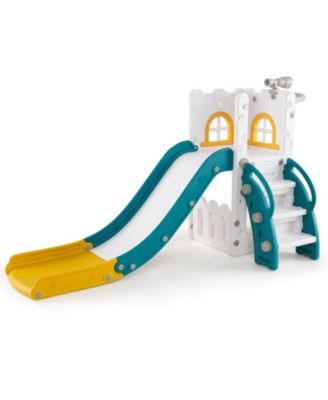 6 In 1 L Shaped Toddler Slide With Climber Basketball Hoop Telescope And Storage Area