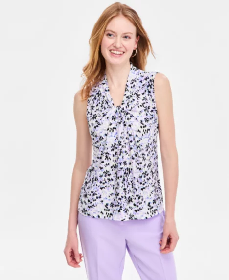Women's Abstract Print Sleeveless Top, Regular & Petite - Lily White Multi