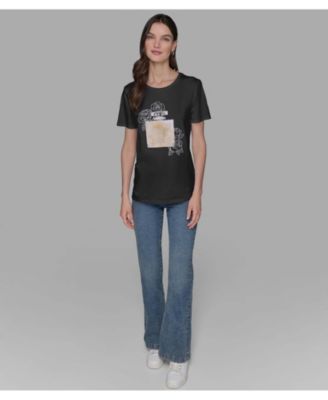 Women's Crewneck Embellished Perfume Bottle T-Shirt