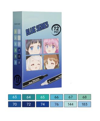 12 Blue-Tone Alcohol Markers, Dual Tip for Sketching, Book Art & Card Making