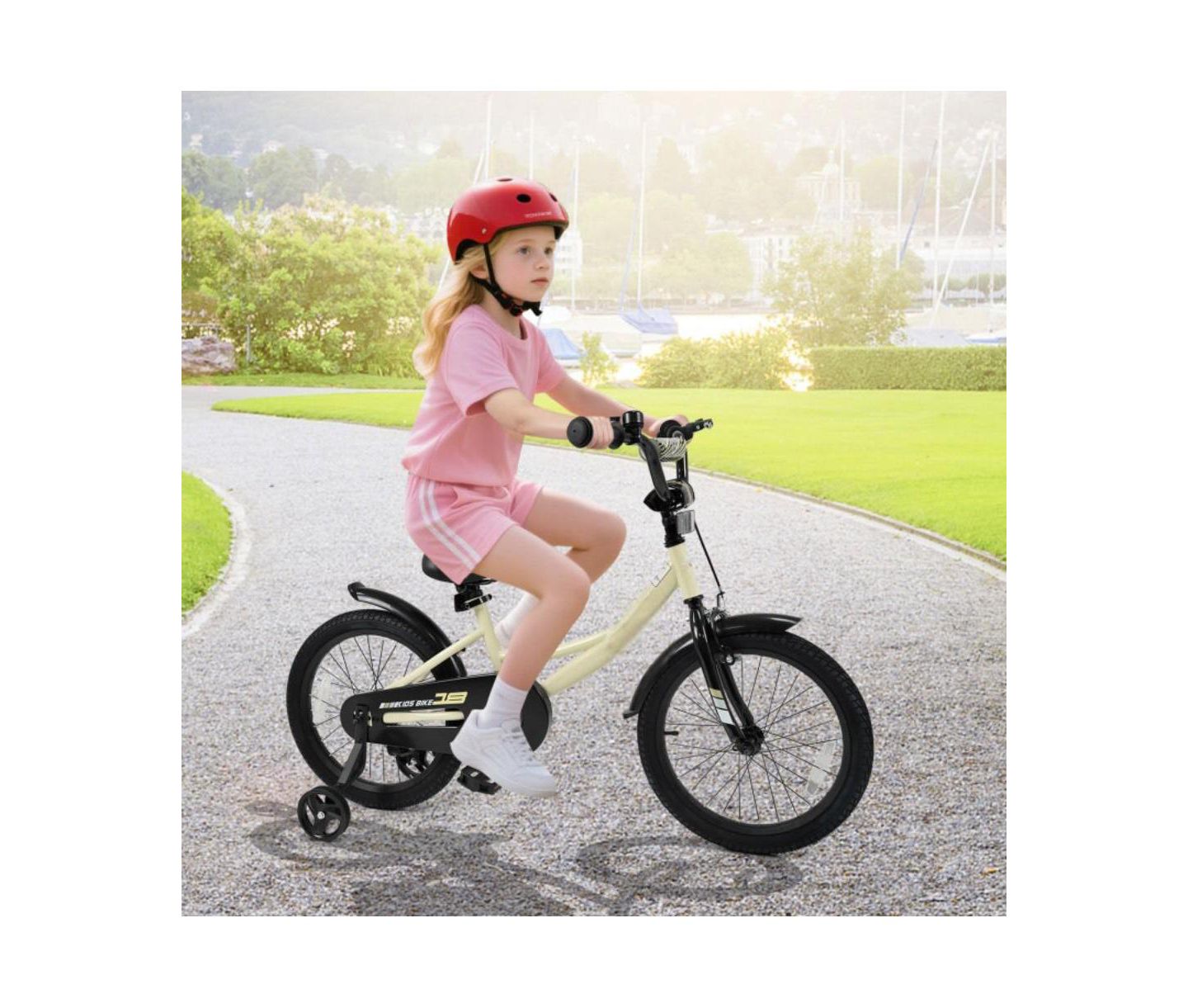 Детская игрушка HONGGE 12-Inch Kids Sport Bike with Adjustable Handlebar and Removable Training Wheels, Ages 3-8, цвет: Бежевый / Хаки — фото 3