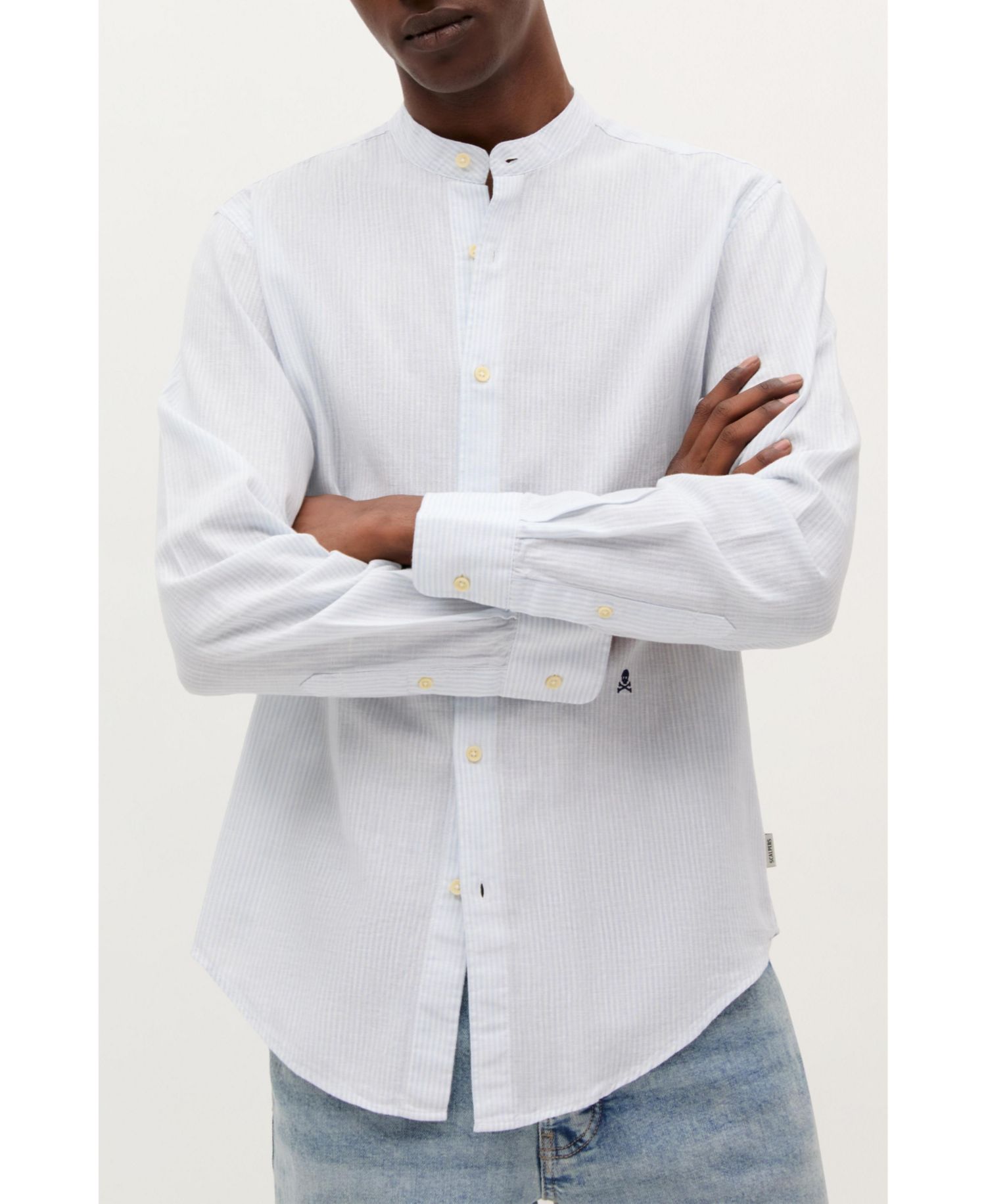Men's Striped Linen Mao Shirt