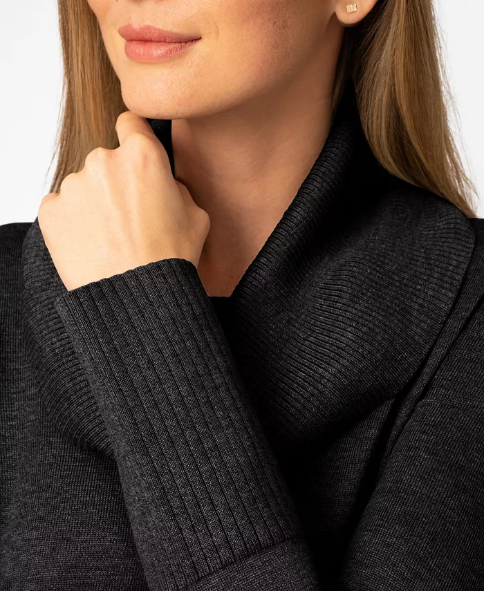 Women's Rib Cowl Neck Tunic Sweater - thumbnail 3
