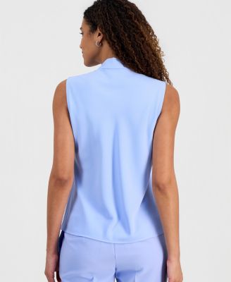 Women's Solid Sleeveless Tie-Neck Blouse