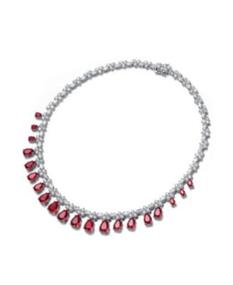 Women's White Gold Plated  Colored Cubic Zirconia Evening Necklace