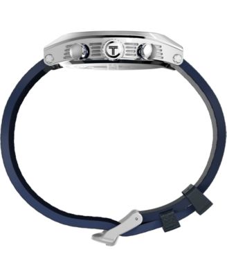 Men's Quartz Analog Blue Leather Watch, 42mm