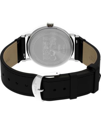 Unisex Quartz Analog Black Leather Watch, 38mm