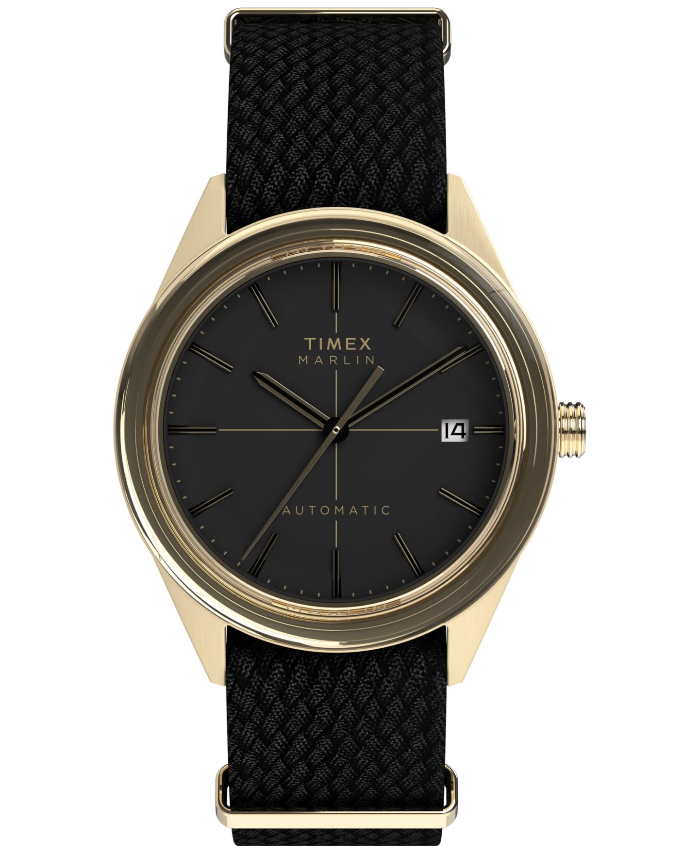 Мужские механические часы Timex Automatic с чёрным тканевым ремешком, 38 мм — фото 1