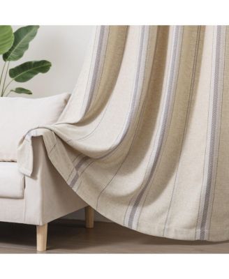Linen Blend Geometric Striped Room Darkening Curtains Pair